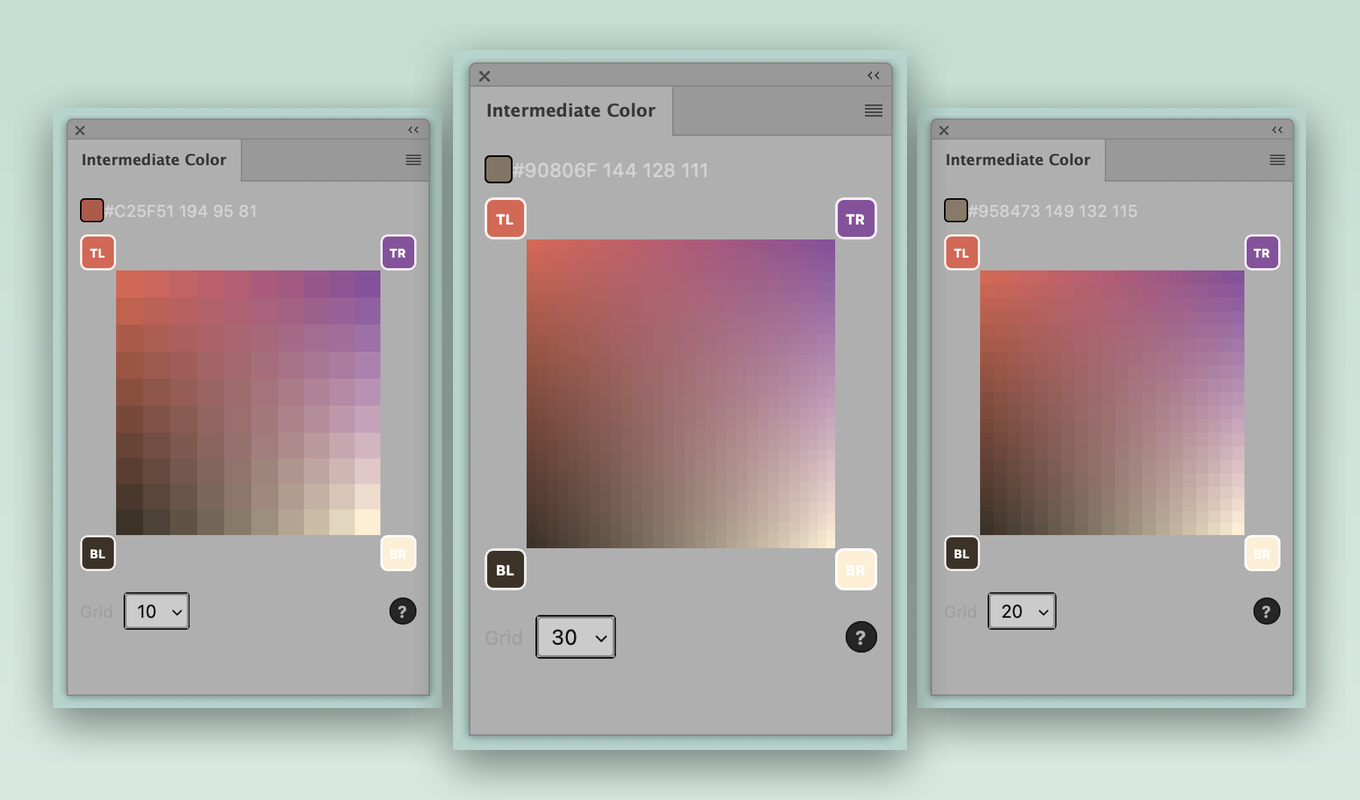 the panel at grid 10, 30, and 20 with three different palettes
